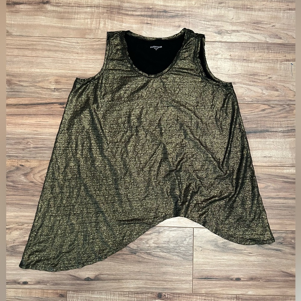 Eileen Fisher Women’s Size Medium Black-gold 100% Organic Linen Tank Top Shirt